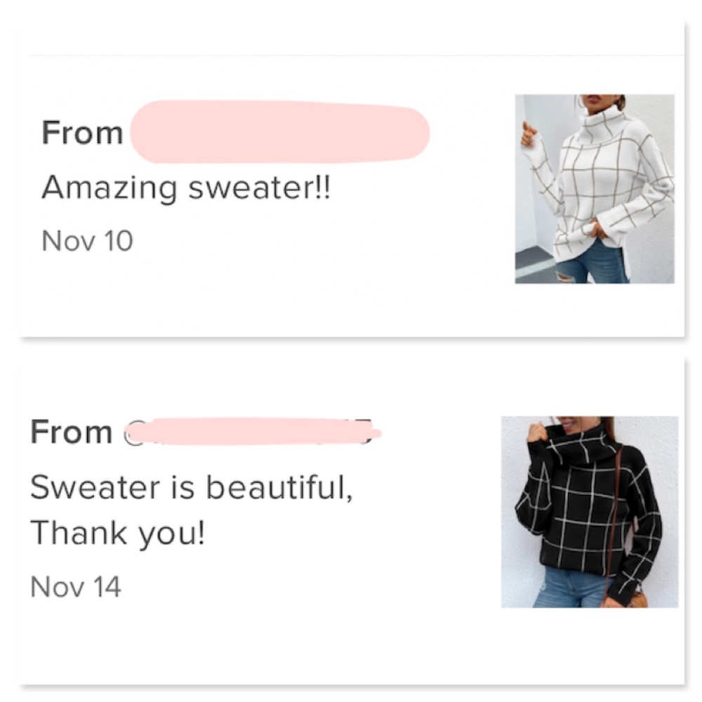 Black Grid Printed Long Sweater Plaid Pattern Split Sides Pullover Turtleneck - Picture 12 of 14